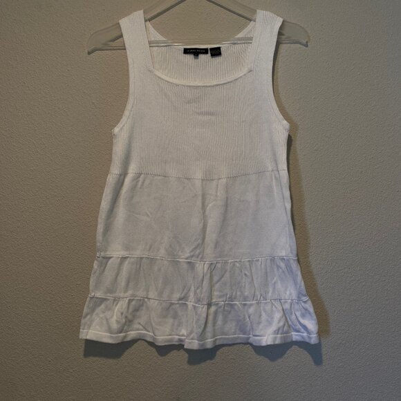 White Y2K Babydoll Ruffle‎ Tank Top by Jean Pierre - Size Small - Picture 1 of 3